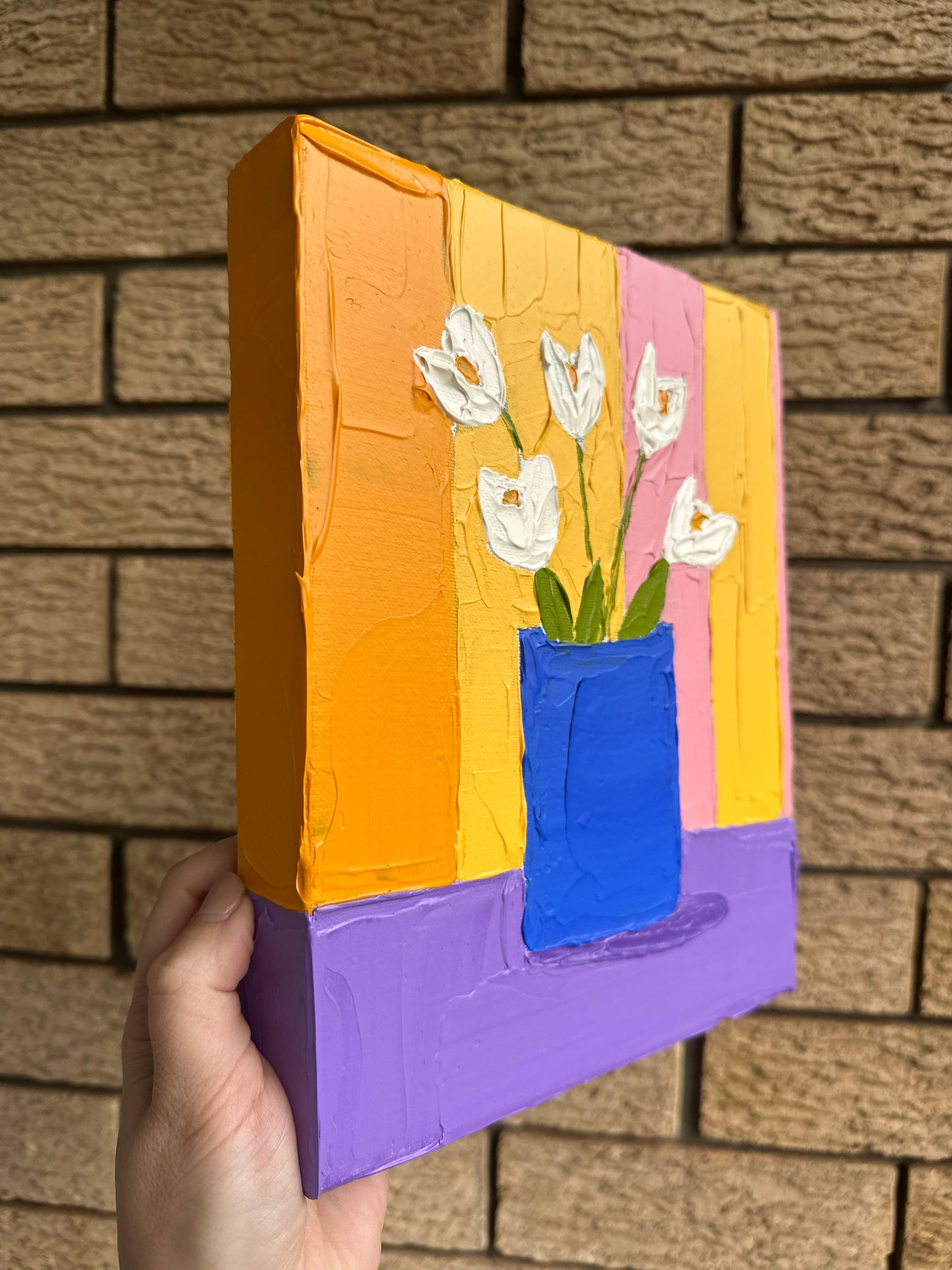 WHITE FLOWERS 20x25.4 cm acrylic on canvas original painting