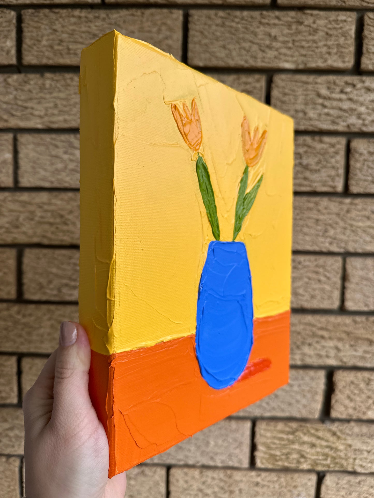 STILL LIFE WITH TULIPS 20x25.4 cm acrylic on canvas original painting