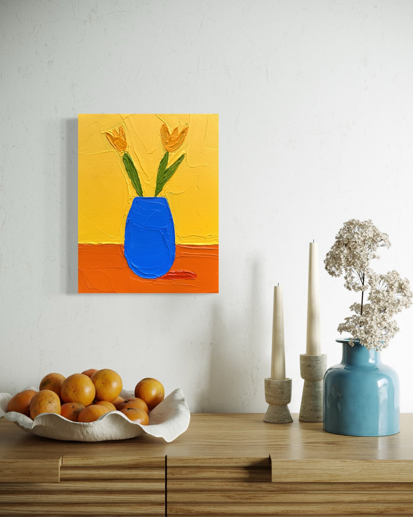 STILL LIFE WITH TULIPS 20x25.4 cm acrylic on canvas original painting