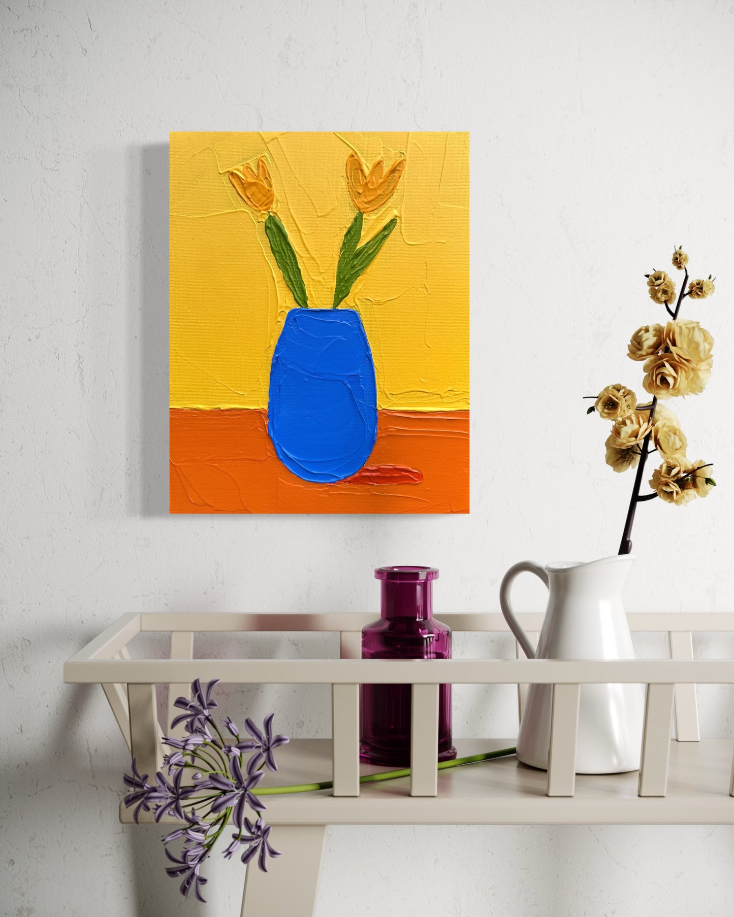 STILL LIFE WITH TULIPS 20x25.4 cm acrylic on canvas original painting