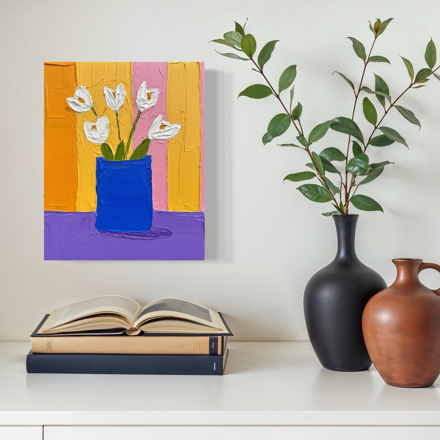 WHITE FLOWERS 20x25.4 cm acrylic on canvas original painting
