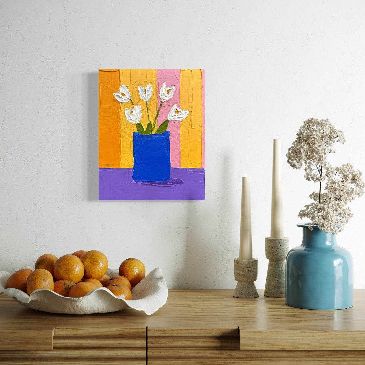 WHITE FLOWERS 20x25.4 cm acrylic on canvas original painting