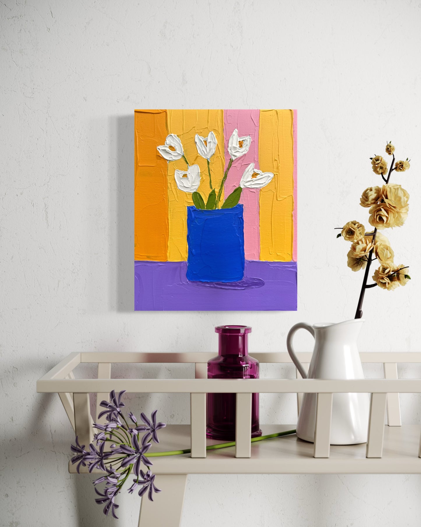 WHITE FLOWERS 20x25.4 cm acrylic on canvas original painting