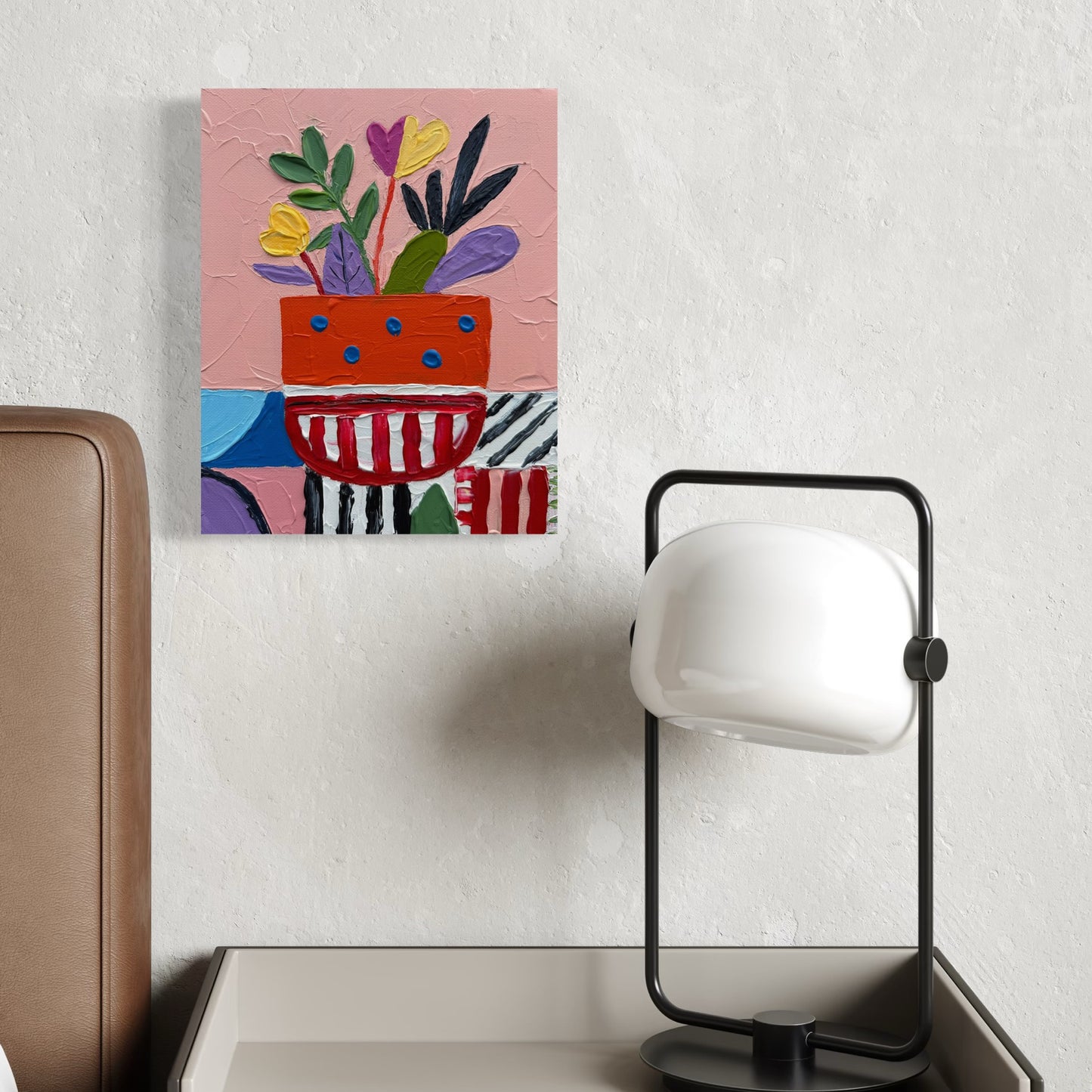 POLKA DOT ORANGE POT 20x25.4 cm acrylic on canvas original painting