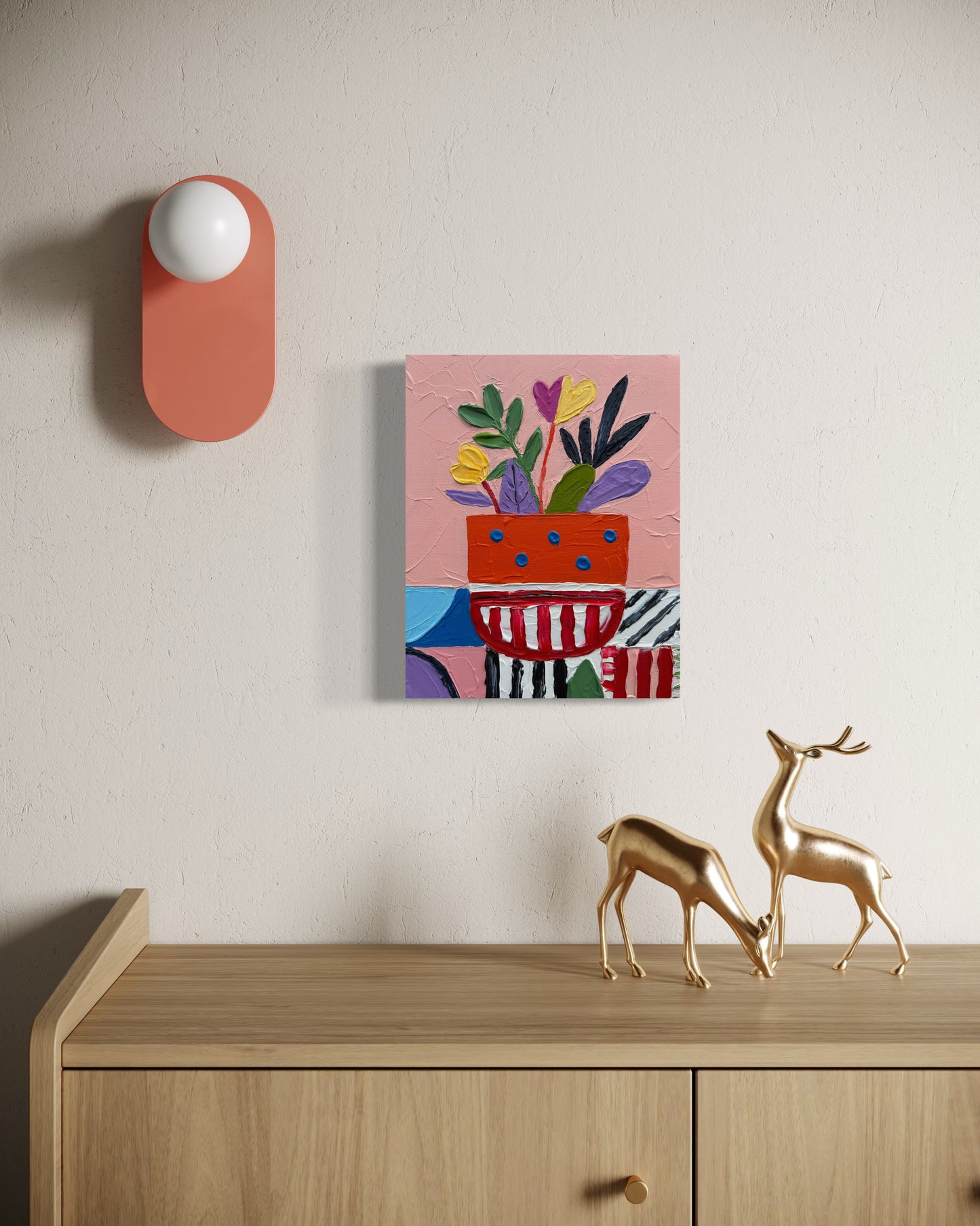 POLKA DOT ORANGE POT 20x25.4 cm acrylic on canvas original painting