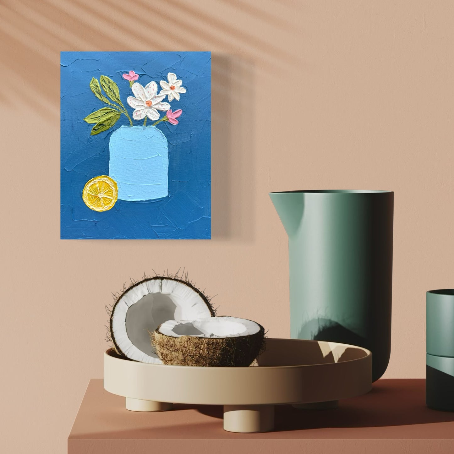 FLOWERS AND LEMON 1 20x25.4 cm acrylic on canvas original painting