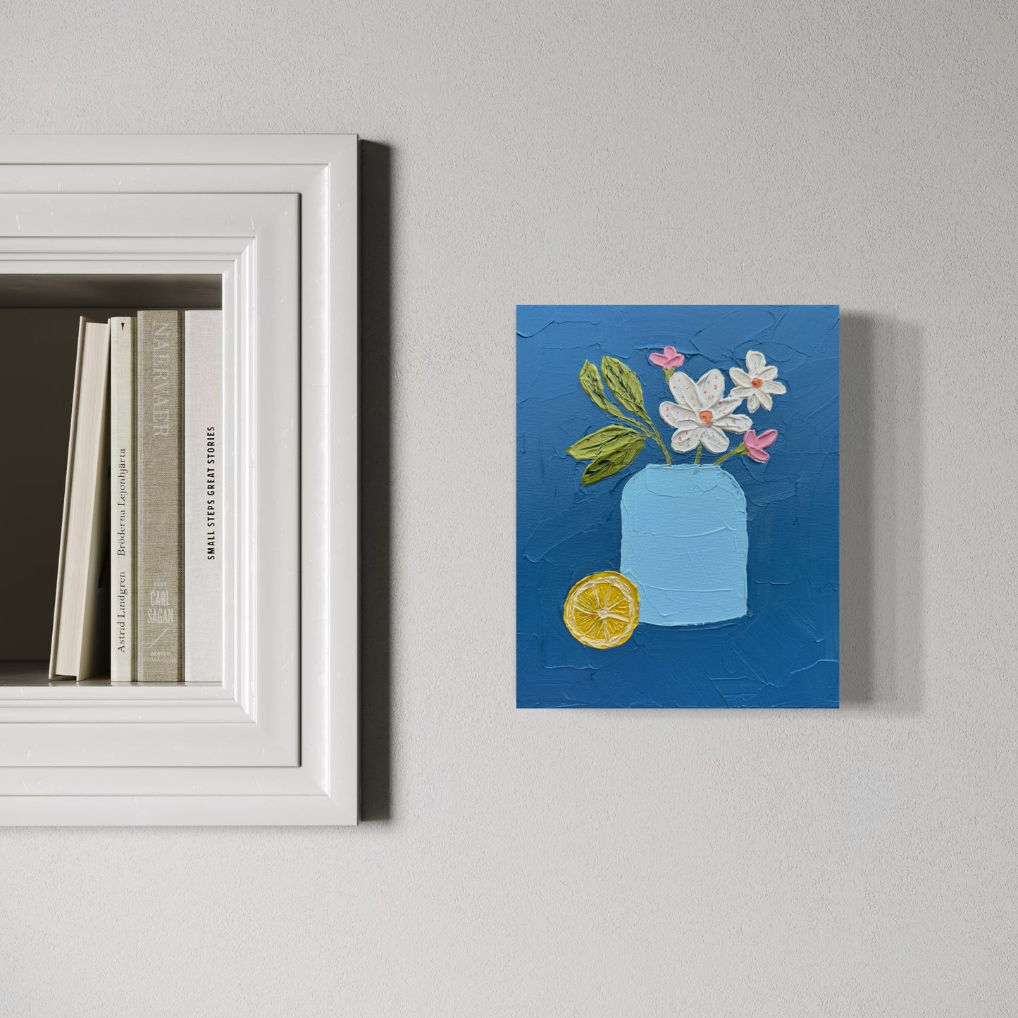 FLOWERS AND LEMON 1 20x25.4 cm acrylic on canvas original painting