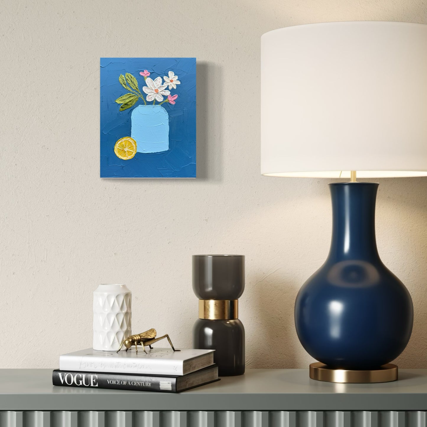 FLOWERS AND LEMON 1 20x25.4 cm acrylic on canvas original painting