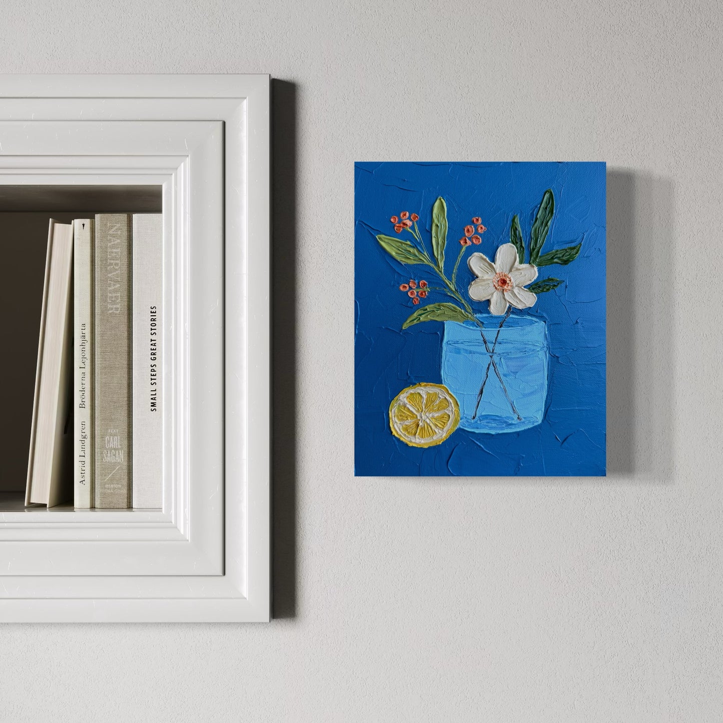 FLOWERS AND LEMON 2 20x25.4 cm acrylic on canvas original painting