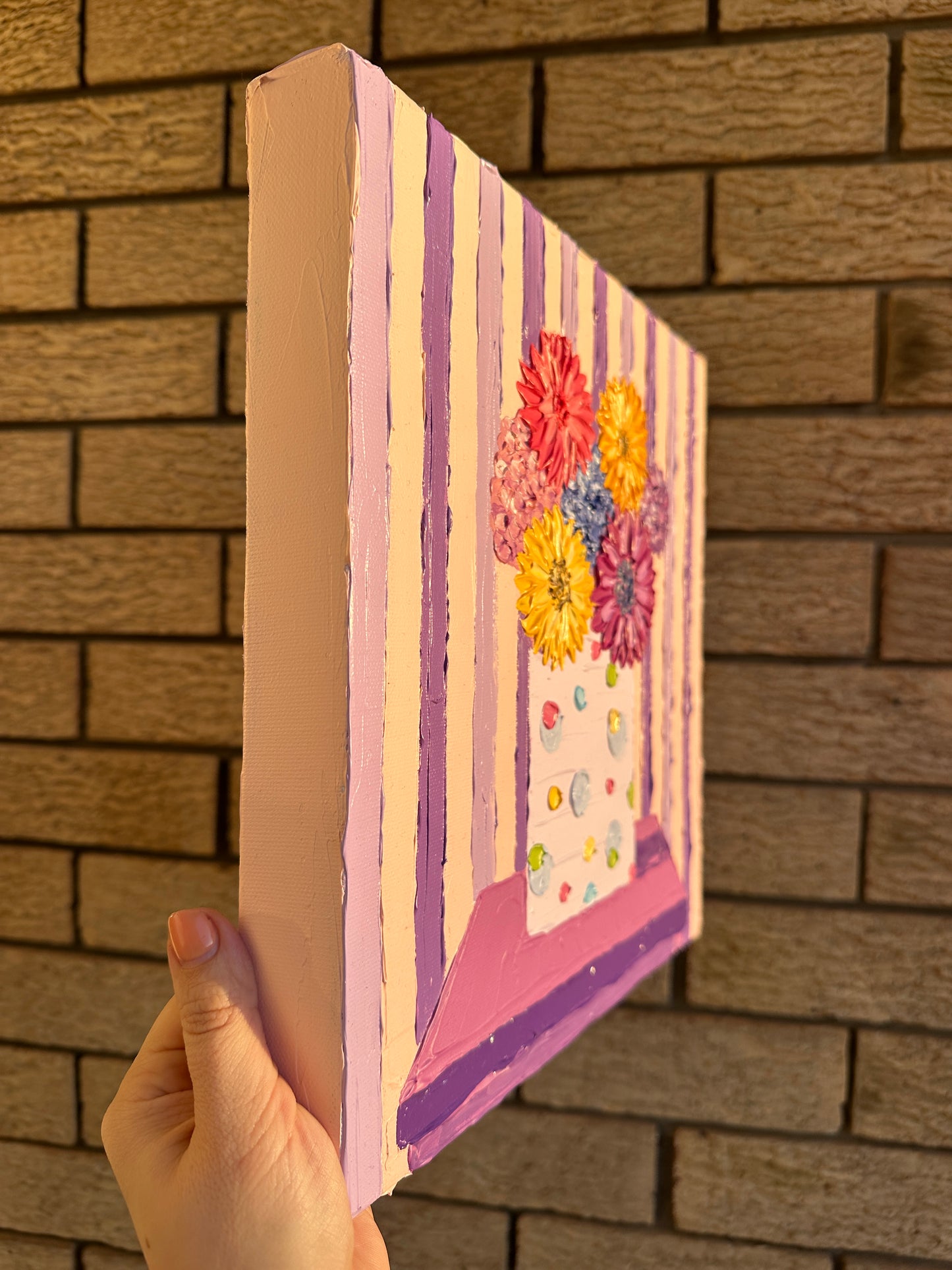 BLOOM AND STRIPES 30.5x30.5 cm acrylic on canvas original painting