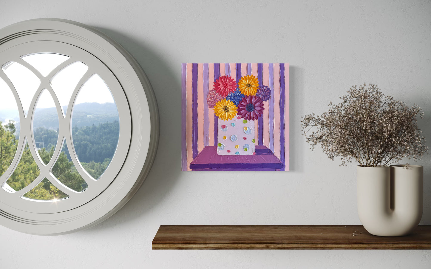 BLOOM AND STRIPES 30.5x30.5 cm acrylic on canvas original painting