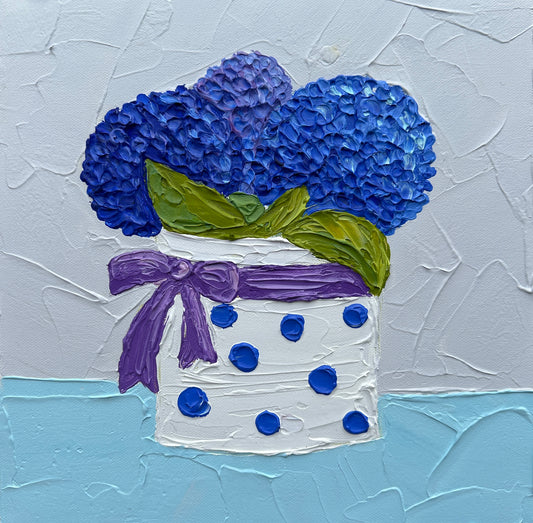STILL LIFE WITH HYDRANGEAS 30.5x30.5 cm acrylic on canvas original painting