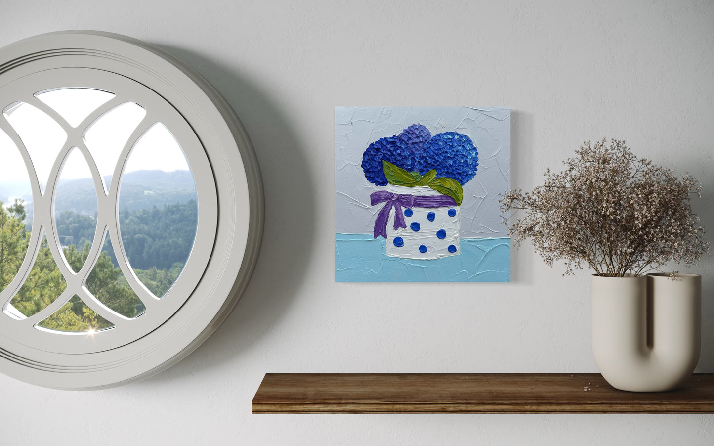 STILL LIFE WITH HYDRANGEAS 30.5x30.5 cm acrylic on canvas original painting