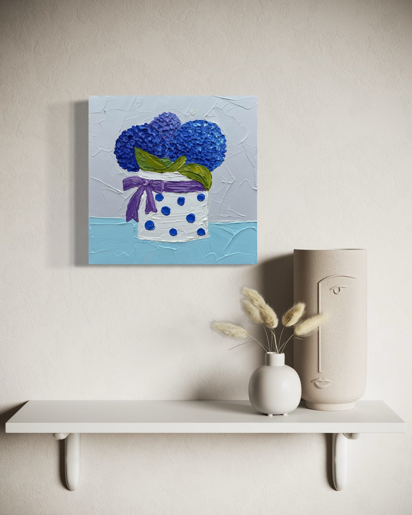 STILL LIFE WITH HYDRANGEAS 30.5x30.5 cm acrylic on canvas original painting