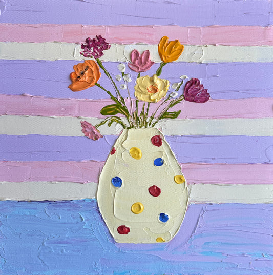 BLOOM AND STRIPES 2 30.5x30.5 cm acrylic on canvas original painting