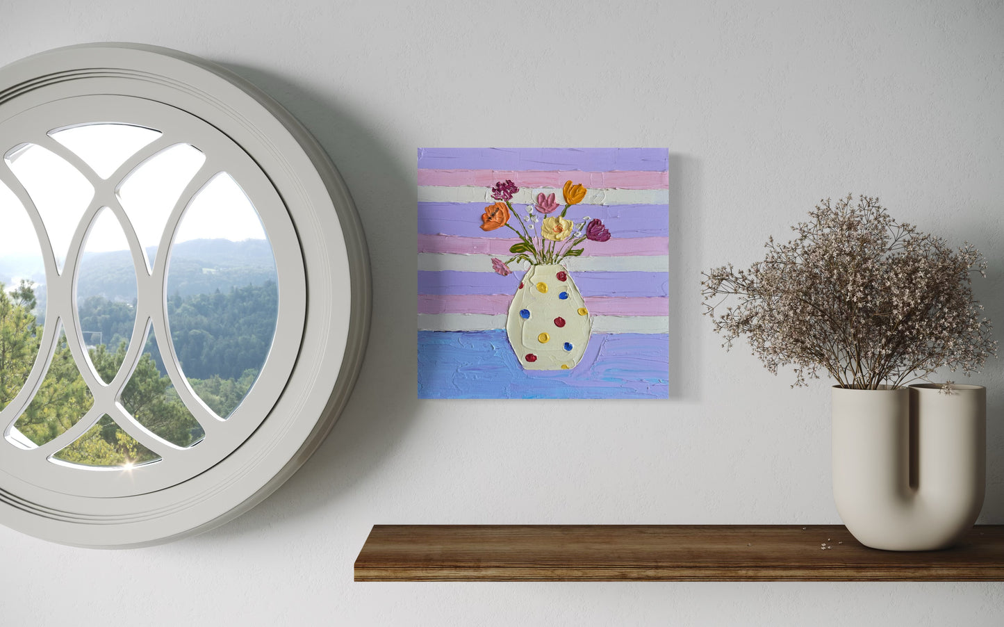 BLOOM AND STRIPES 2 30.5x30.5 cm acrylic on canvas original painting