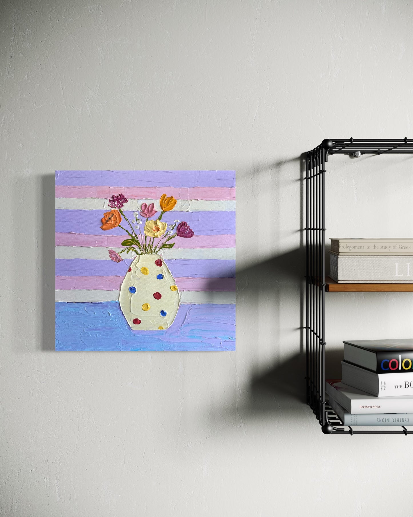 BLOOM AND STRIPES 2 30.5x30.5 cm acrylic on canvas original painting