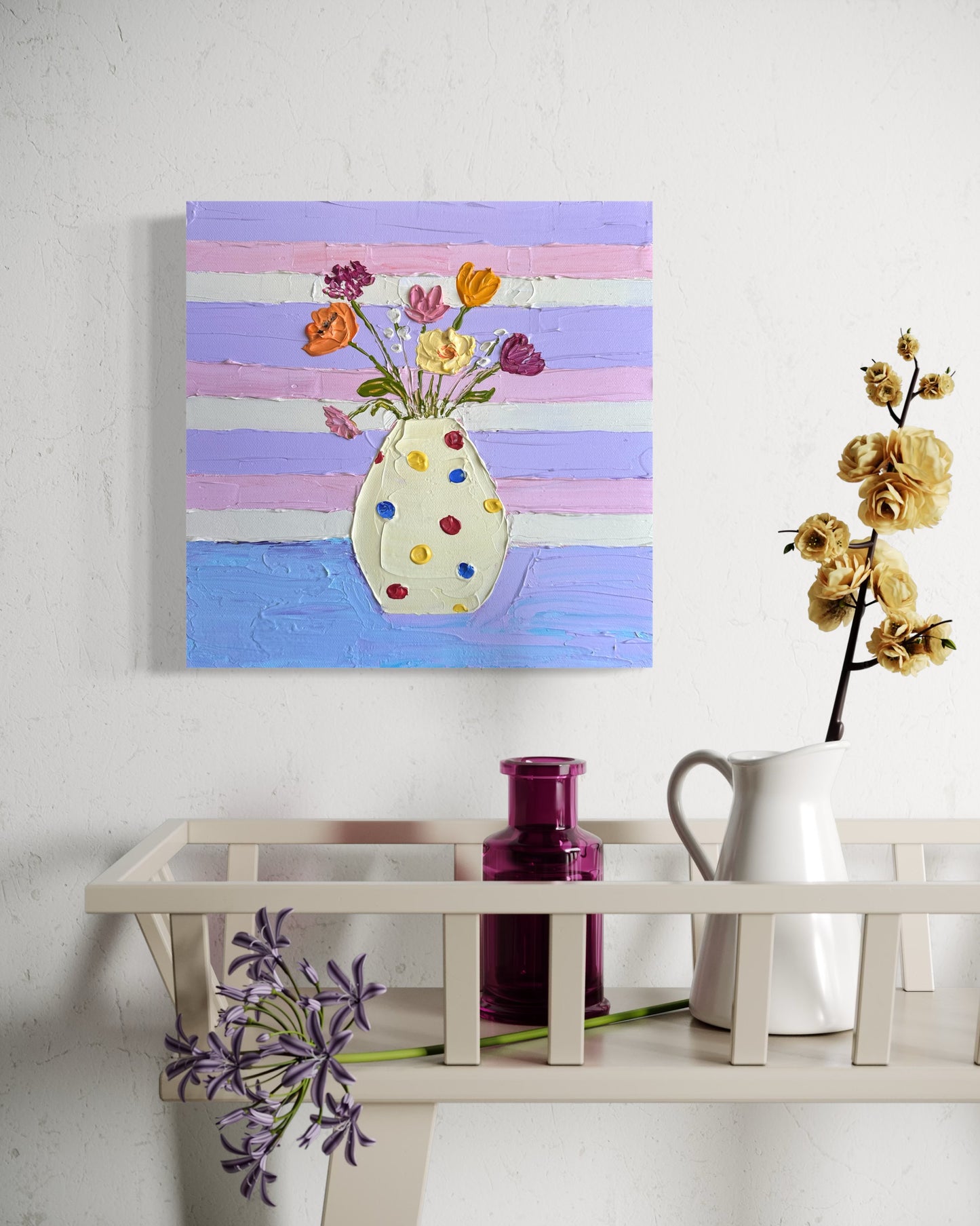 BLOOM AND STRIPES 2 30.5x30.5 cm acrylic on canvas original painting