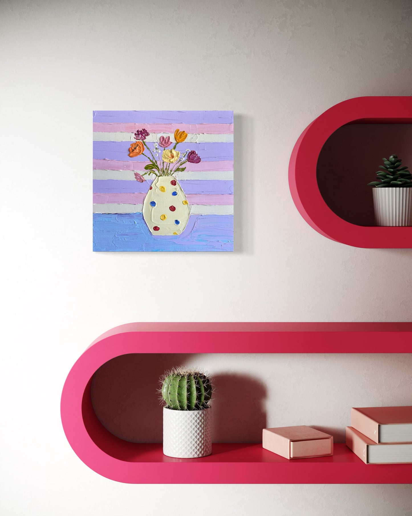 BLOOM AND STRIPES 2 30.5x30.5 cm acrylic on canvas original painting