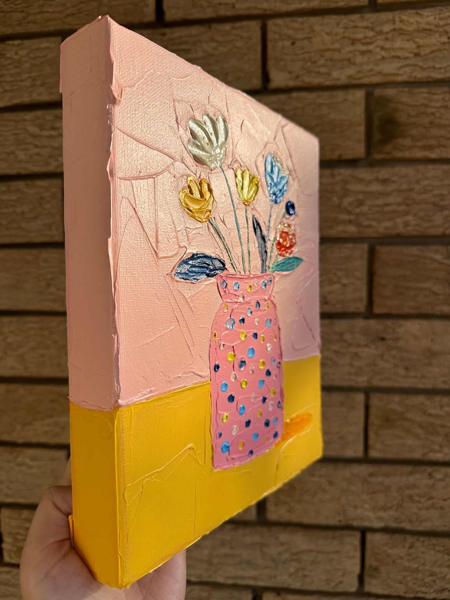 POLKA DOT PINK VASE 20x25.4 cm acrylic on canvas original painting
