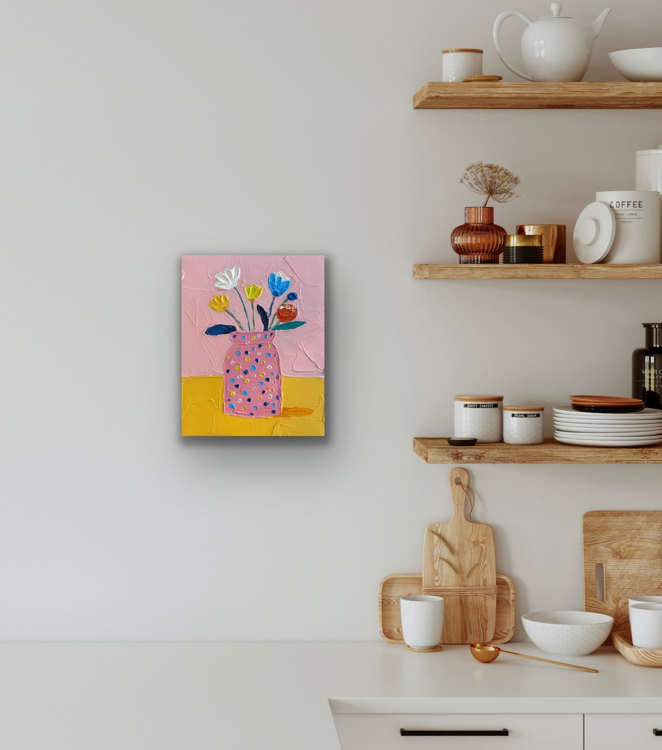 POLKA DOT PINK VASE 20x25.4 cm acrylic on canvas original painting