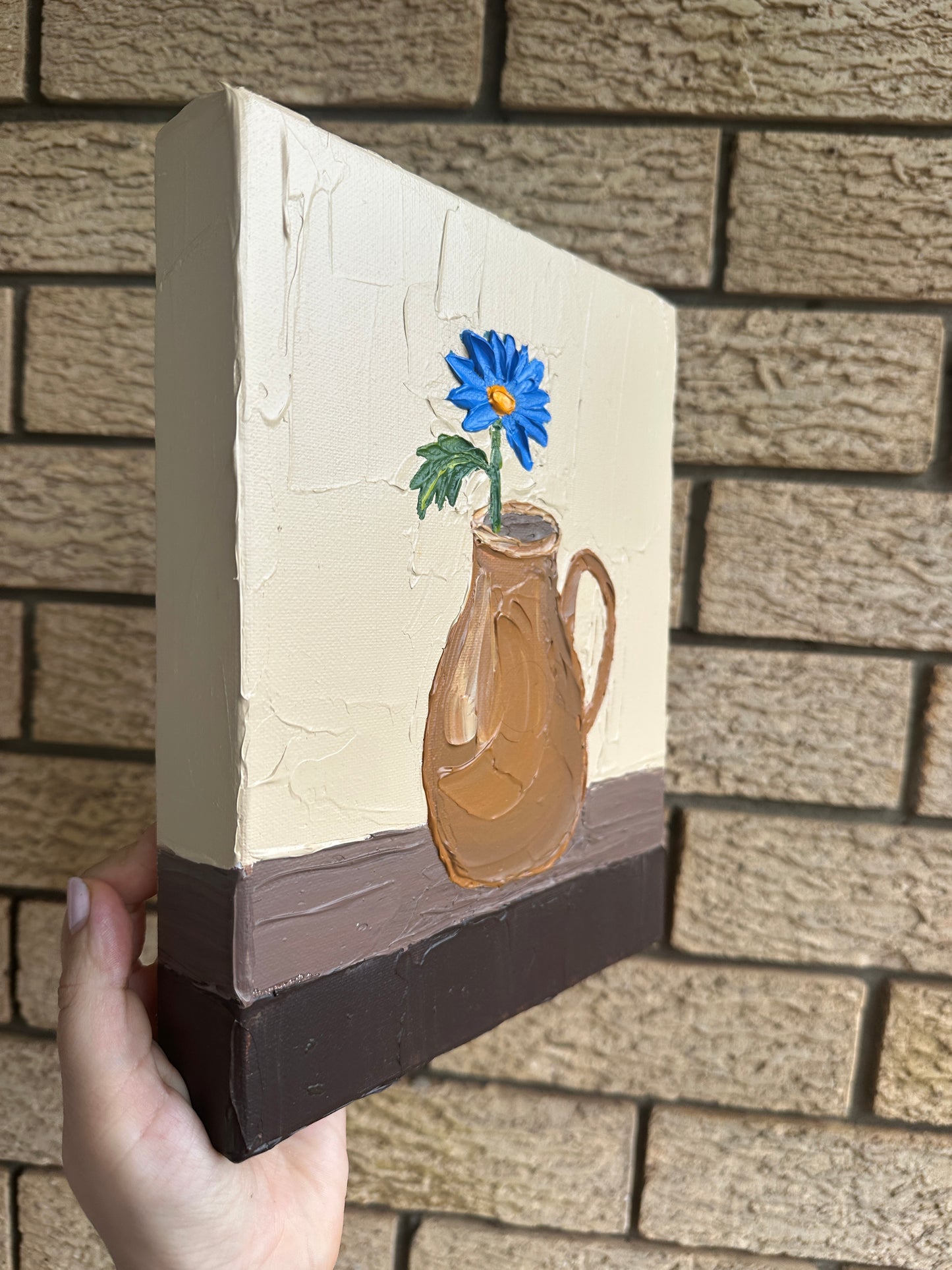 BLUE FLOWER IN A JUG 20x25.4 cm acrylic on canvas original painting