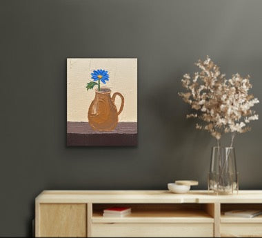 BLUE FLOWER IN A JUG 20x25.4 cm acrylic on canvas original painting