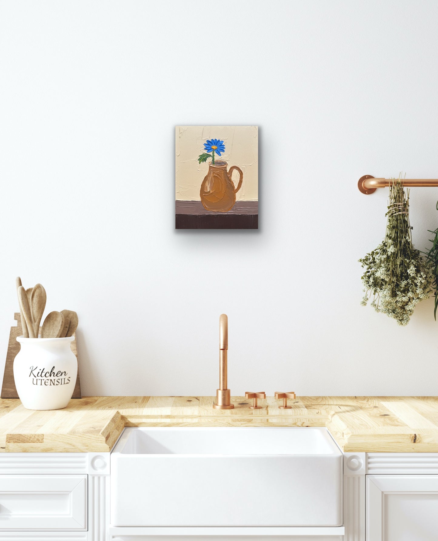 BLUE FLOWER IN A JUG 20x25.4 cm acrylic on canvas original painting