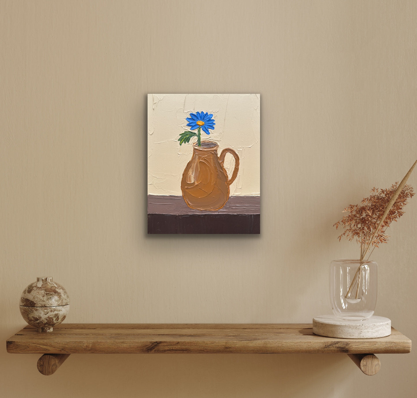 BLUE FLOWER IN A JUG 20x25.4 cm acrylic on canvas original painting