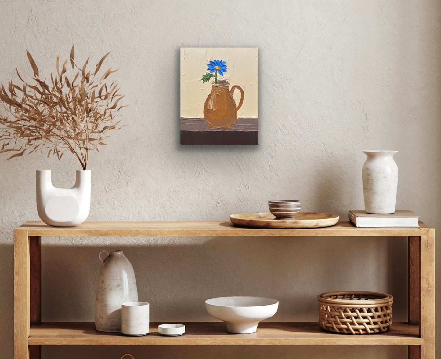 BLUE FLOWER IN A JUG 20x25.4 cm acrylic on canvas original painting