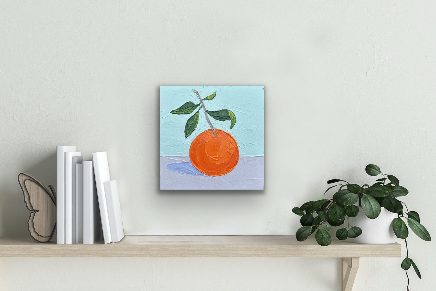 ORANGE WITH GREEN LEAVES 20x20 cm acrylic on canvas original painting