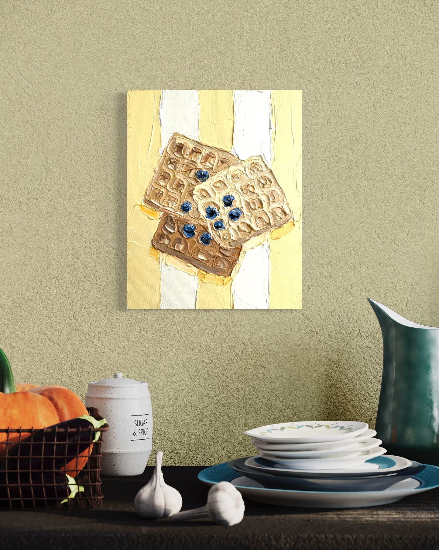 WHAT'S FOR BREAKFAST: WAFFLES 20.4x25.4 cm acrylic on canvas original painting