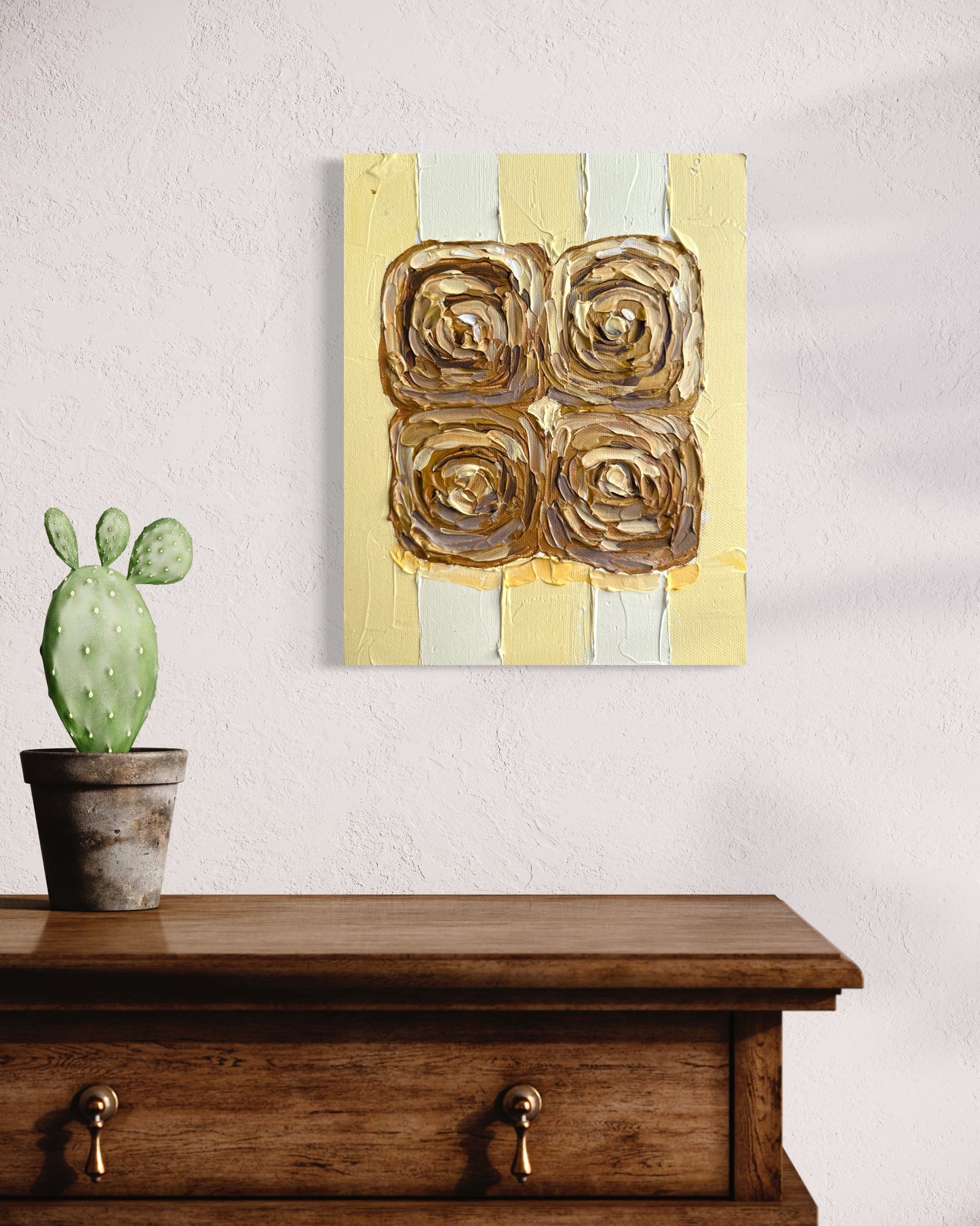 WHAT'S FOR BREAKFAST: CINNAMON ROLLS 20.4x25.4 cm acrylic on canvas original painting