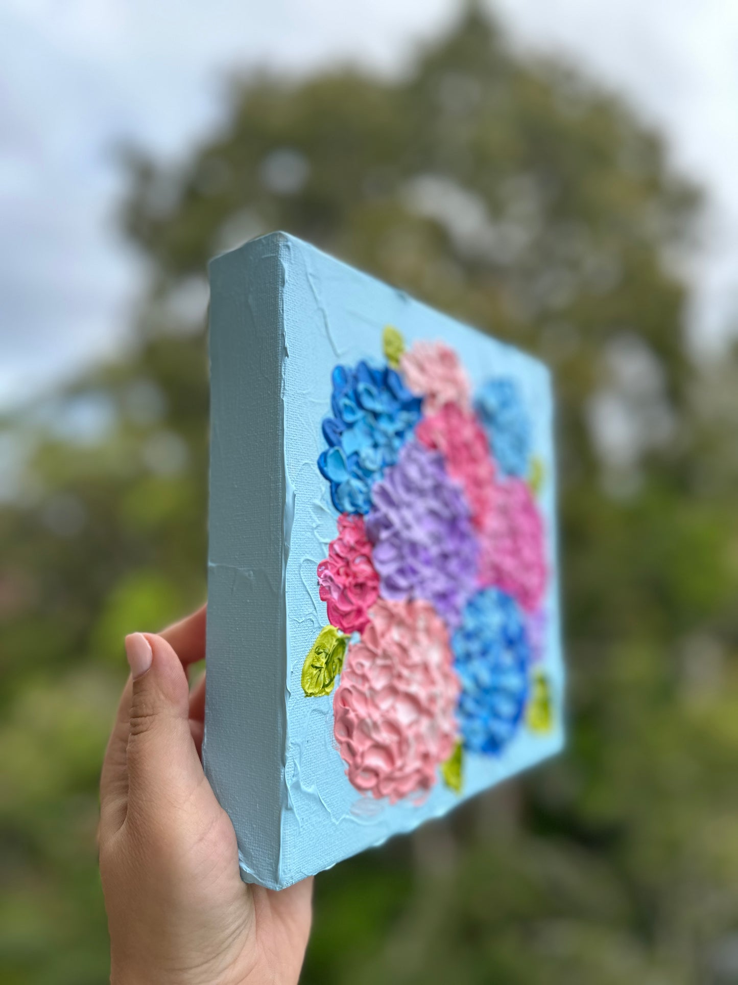 HYDRANGEAS HARMONY 20x20 cm acrylic on canvas original painting