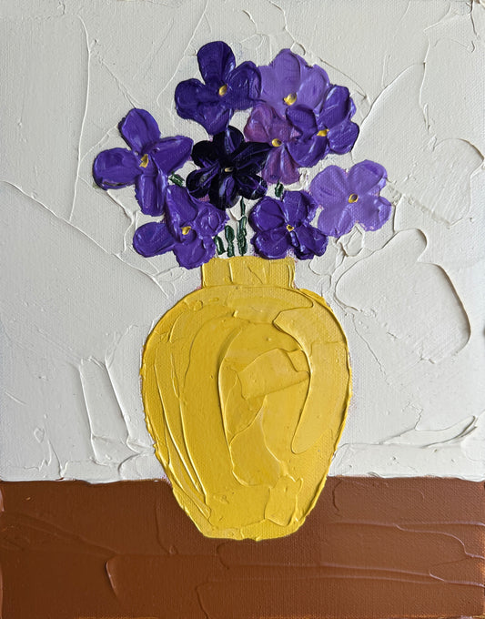 PURPLE FLOWERS 20x25.4 cm acrylic on canvas original painting