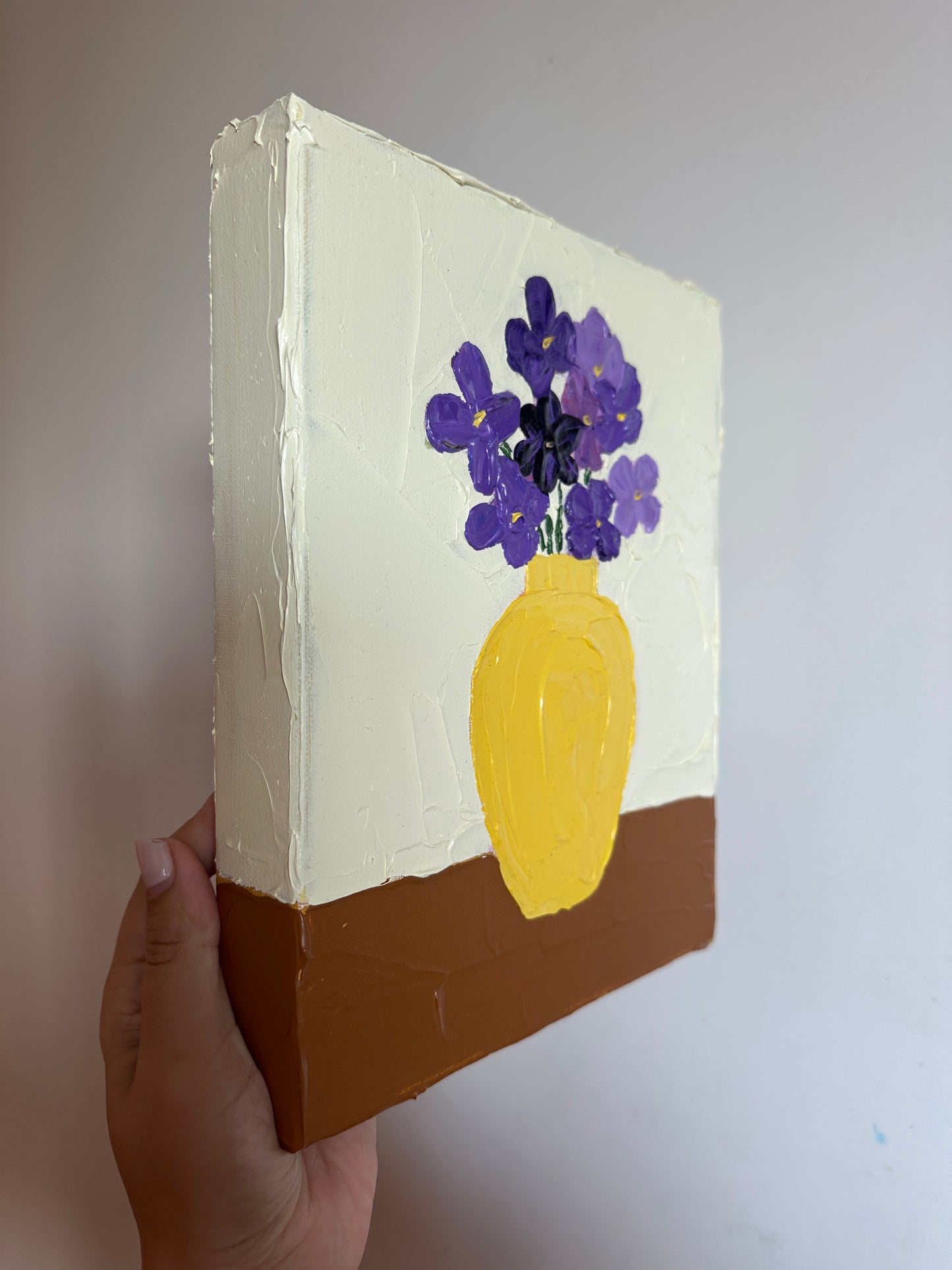 PURPLE FLOWERS 20x25.4 cm acrylic on canvas original painting