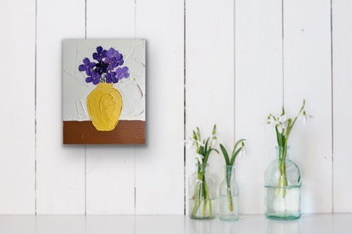 PURPLE FLOWERS 20x25.4 cm acrylic on canvas original painting