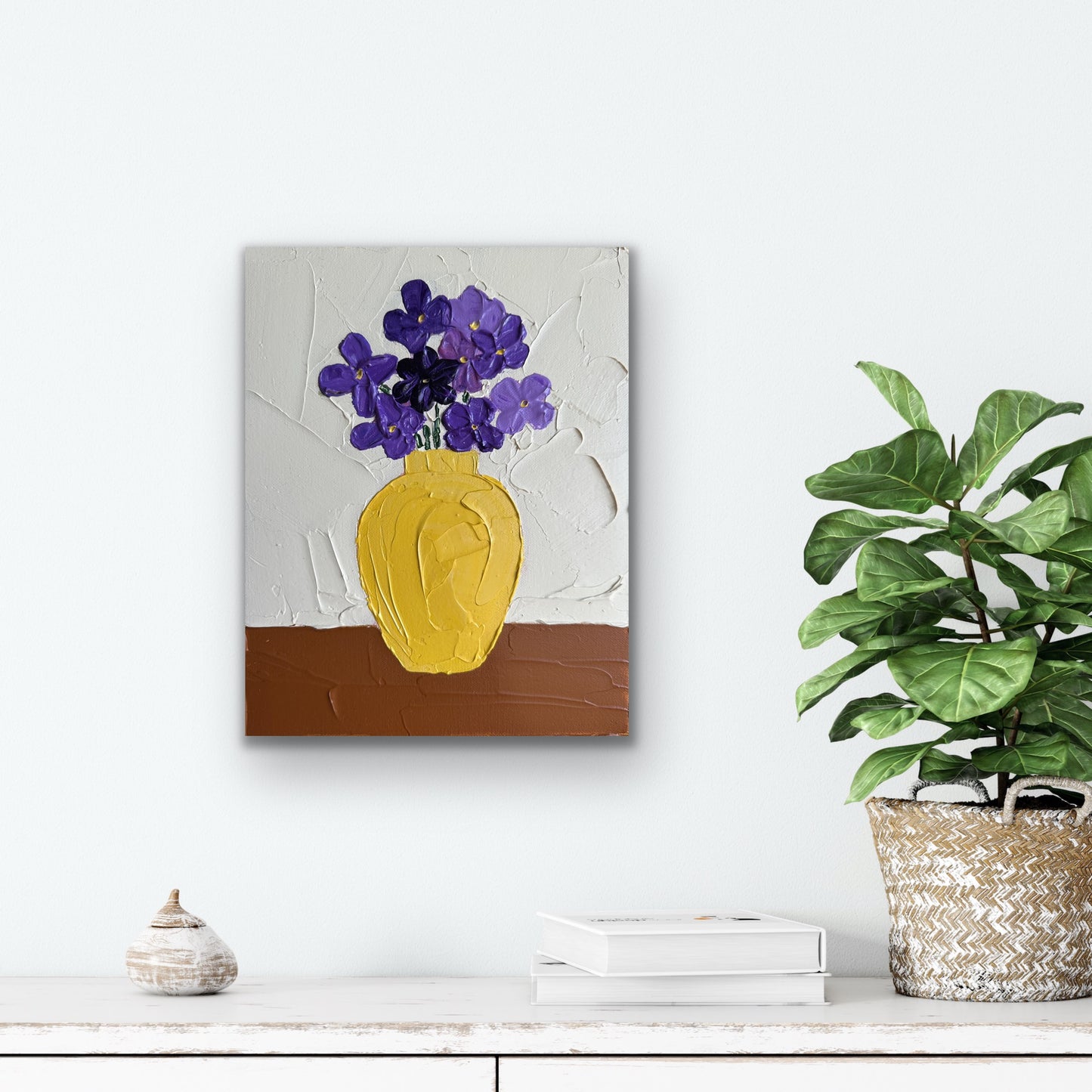 PURPLE FLOWERS 20x25.4 cm acrylic on canvas original painting