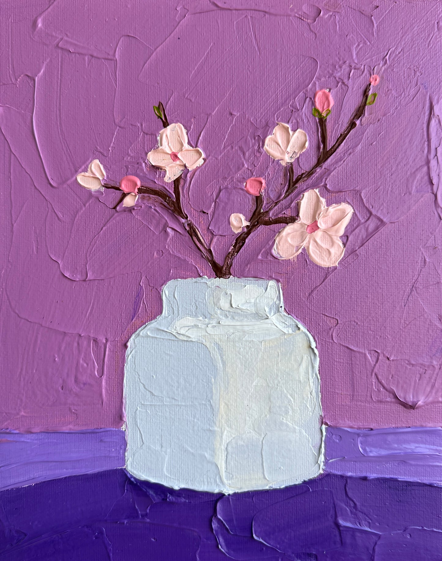 CHERRY BLOSSOM STILL LIFE 20x25.4 cm acrylic on canvas original painting