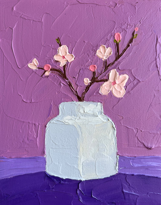 CHERRY BLOSSOM STILL LIFE 20x25.4 cm acrylic on canvas original painting