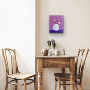 CHERRY BLOSSOM STILL LIFE 20x25.4 cm acrylic on canvas original painting