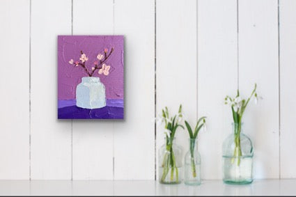 CHERRY BLOSSOM STILL LIFE 20x25.4 cm acrylic on canvas original painting
