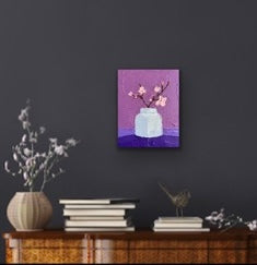 CHERRY BLOSSOM STILL LIFE 20x25.4 cm acrylic on canvas original painting