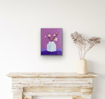 CHERRY BLOSSOM STILL LIFE 20x25.4 cm acrylic on canvas original painting