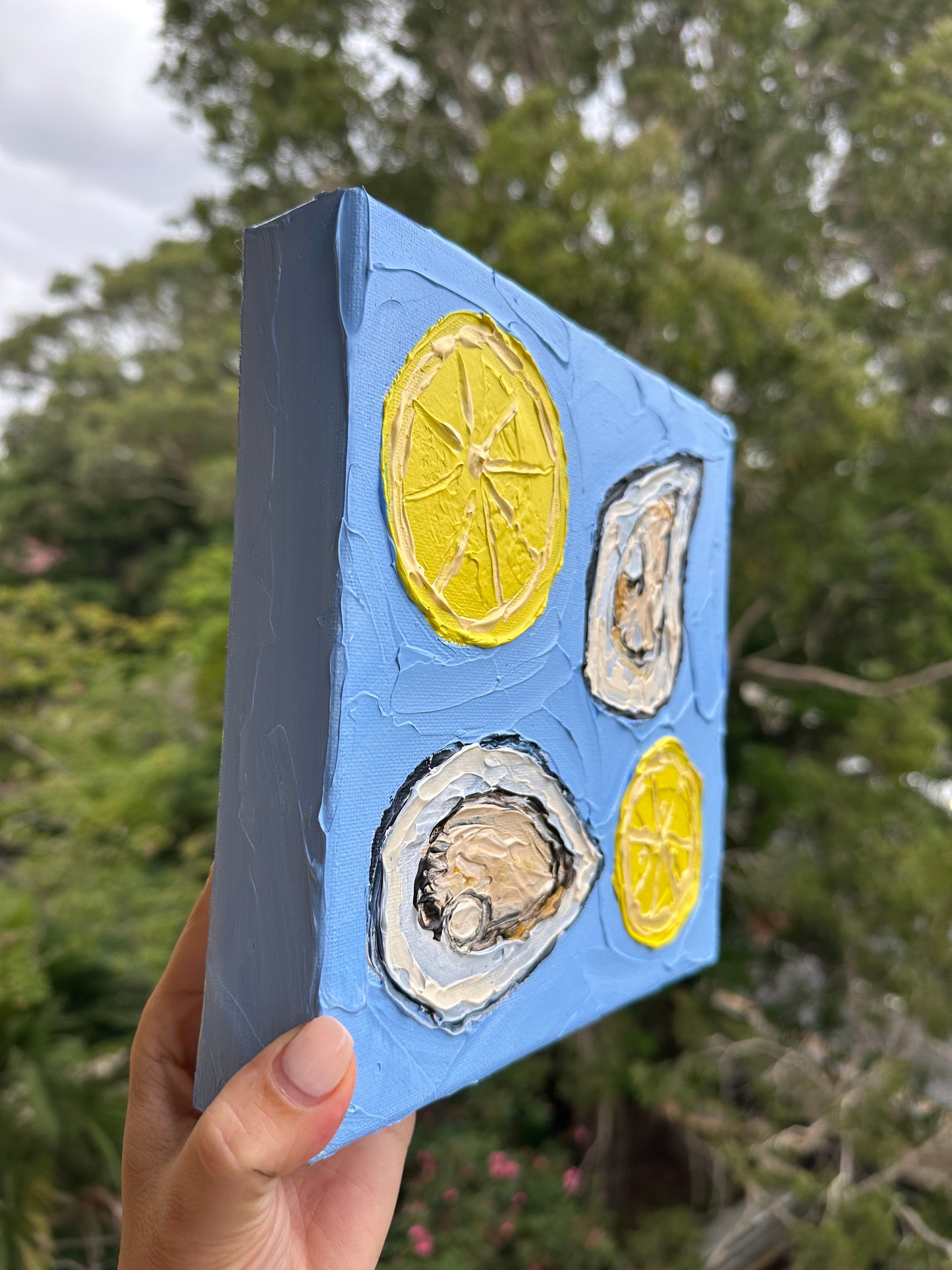 LEMONS AND OYSTERS 20x20 cm acrylic on canvas original painting