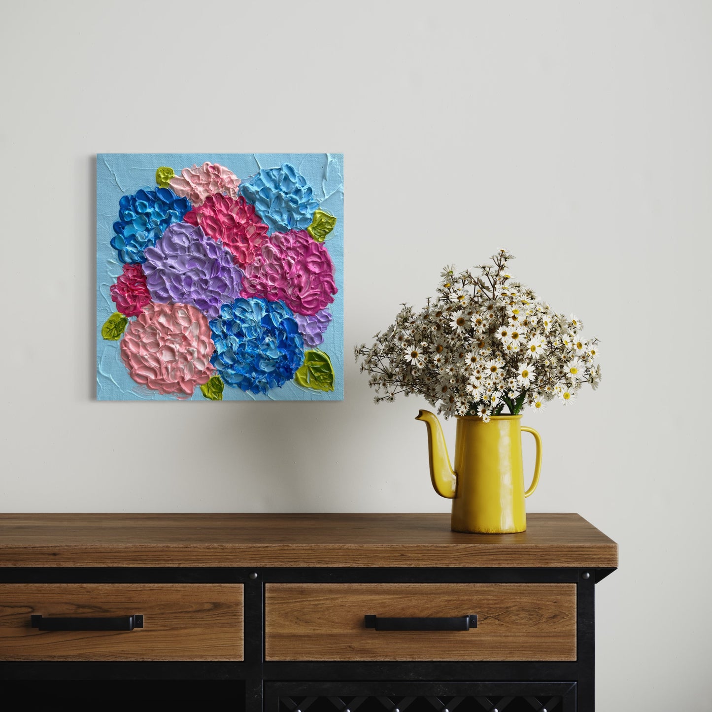 HYDRANGEAS HARMONY 20x20 cm acrylic on canvas original painting
