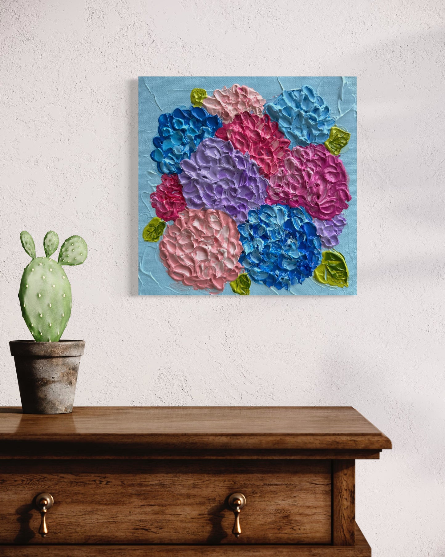 HYDRANGEAS HARMONY 20x20 cm acrylic on canvas original painting