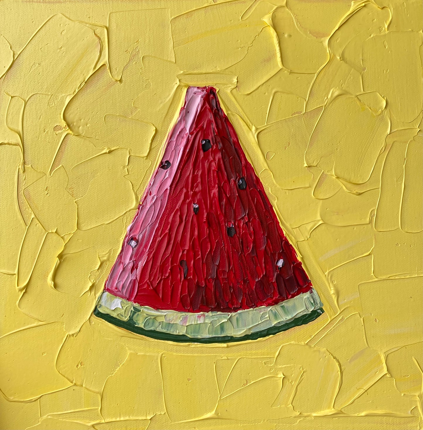 WATERMELON ON YELLOW 30.5x30.5 cm acrylic on canvas original painting