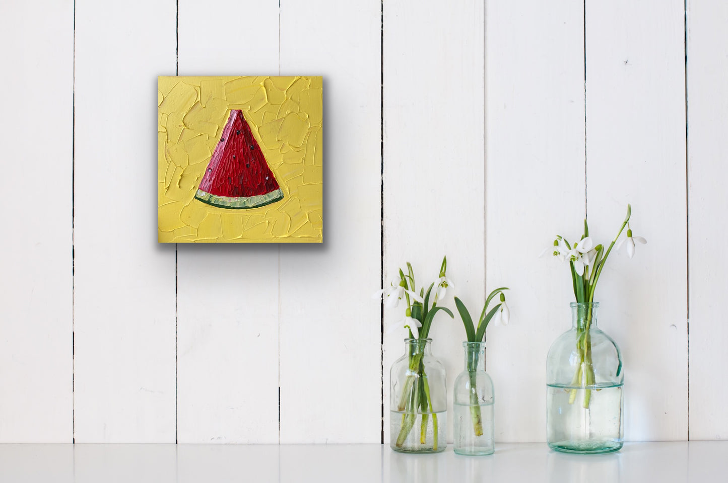 WATERMELON ON YELLOW 30.5x30.5 cm acrylic on canvas original painting