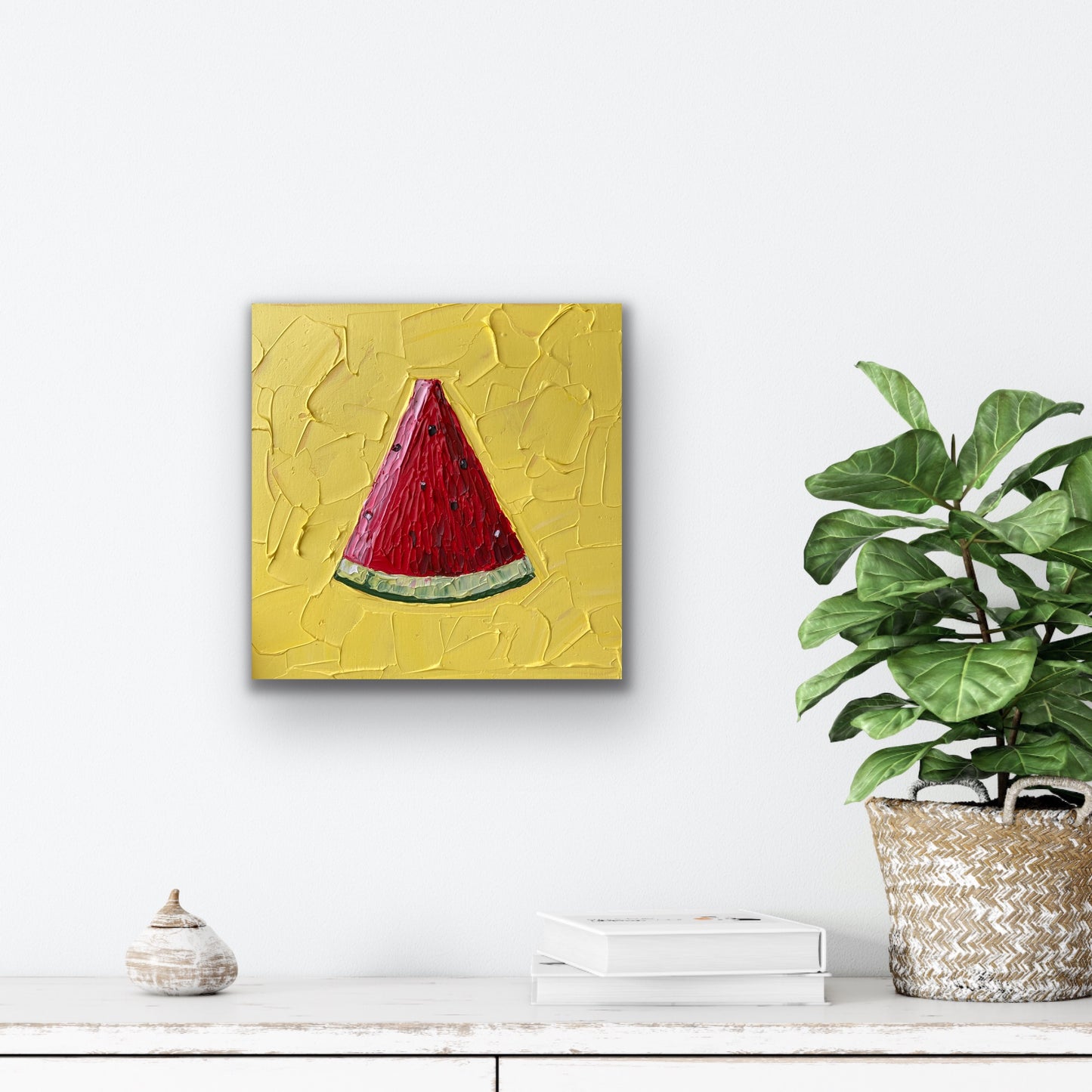 WATERMELON ON YELLOW 30.5x30.5 cm acrylic on canvas original painting